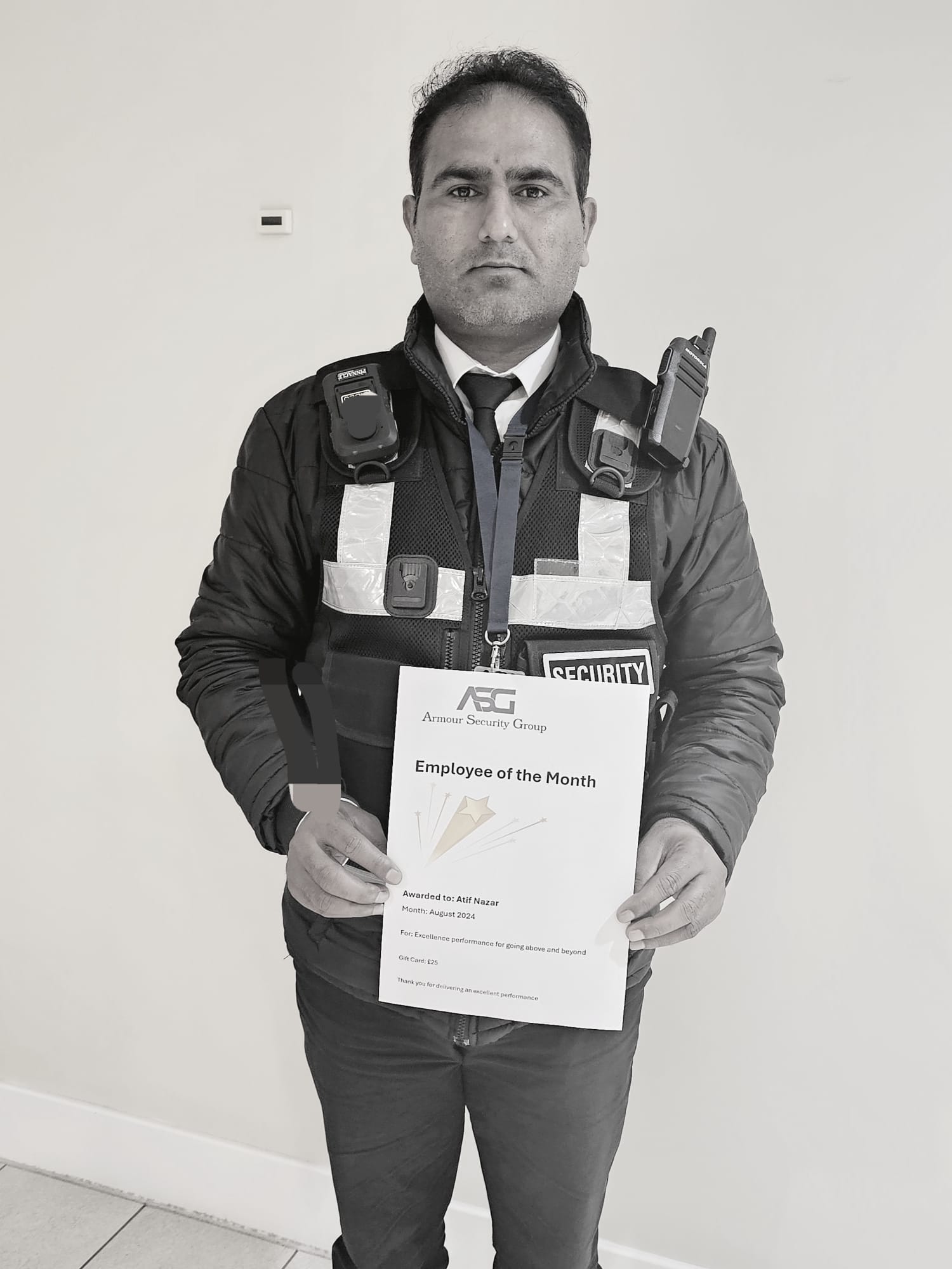 Armour Security Group Employee of the Month recognition photograph